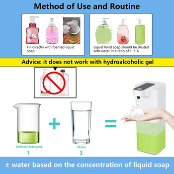 Автоматичен дозатор за сапун със сензор, 400 мл, USB акумулаторен дозатор за сапун от пяна, IPX4 водоустойчив, безконтактен