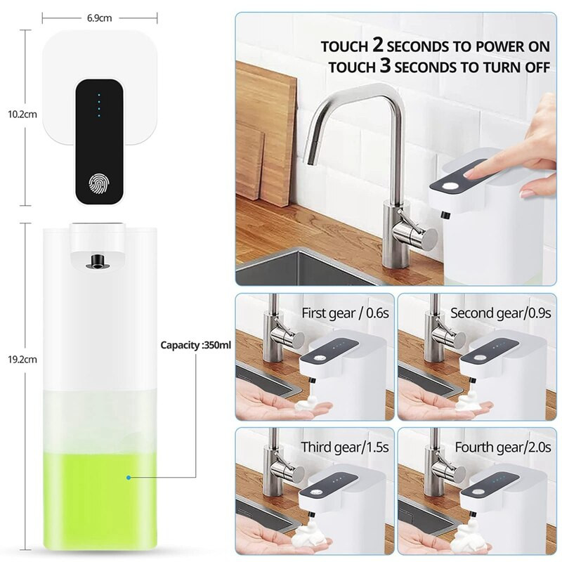 Automata szappanadagoló érzékelővel, 400 ml, USB újratölthető habszappan adagoló, IPX4 vízálló, érintésmentes