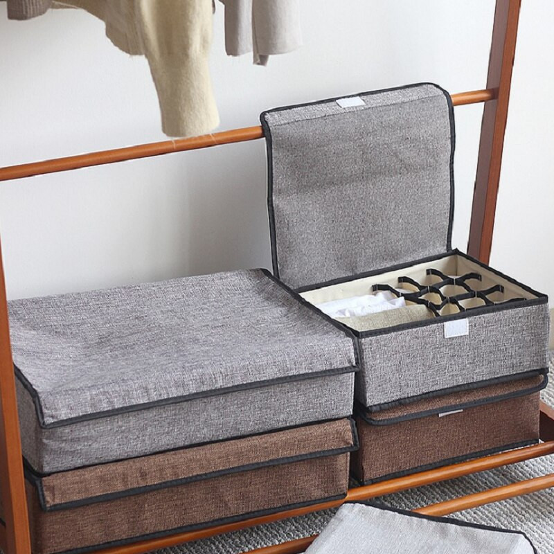 13/16Rács alsónemű fiókos rendszerezők tároló doboz pamut vászon összehajtható tároló tartó fedéllel gardrób fiókos szekrény konténer