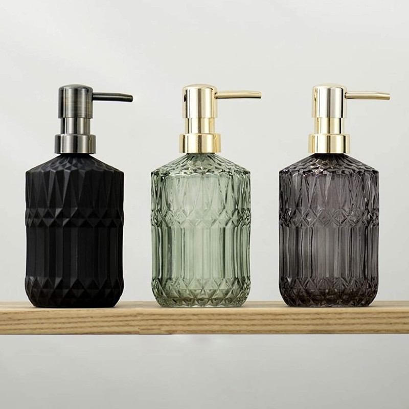 400 ml skaidraus stiklo muilo dozatorius vonios kambariui/virtuvėms rankinio preso šampūno kondicionieriaus buteliukas su ABS pompa