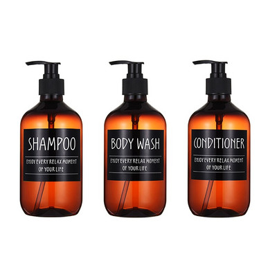 Vonios dušo komplektas Plastikiniai užpildomi tušti buteliukai Šampūnas kūno prausimuisi kondicionierius Muilo dozatoriaus buteliukas su etikete