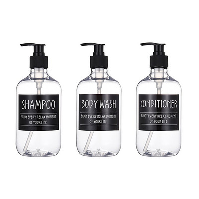 Vonios dušo komplektas Plastikiniai užpildomi tušti buteliukai Šampūnas kūno prausimuisi kondicionierius Muilo dozatoriaus buteliukas su etikete