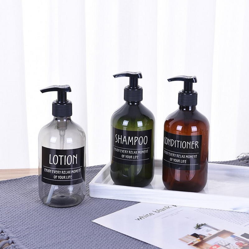 Vonios dušo komplektas Plastikiniai užpildomi tušti buteliukai Šampūnas kūno prausimuisi kondicionierius Muilo dozatoriaus buteliukas su etikete