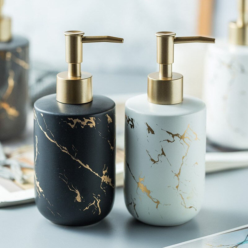 Kerámia szappanadagoló tálca lotionpalackkészlet Arany márvány porcelán piperecikkek fürdőszobai dekorációs kiegészítők nyomós típus