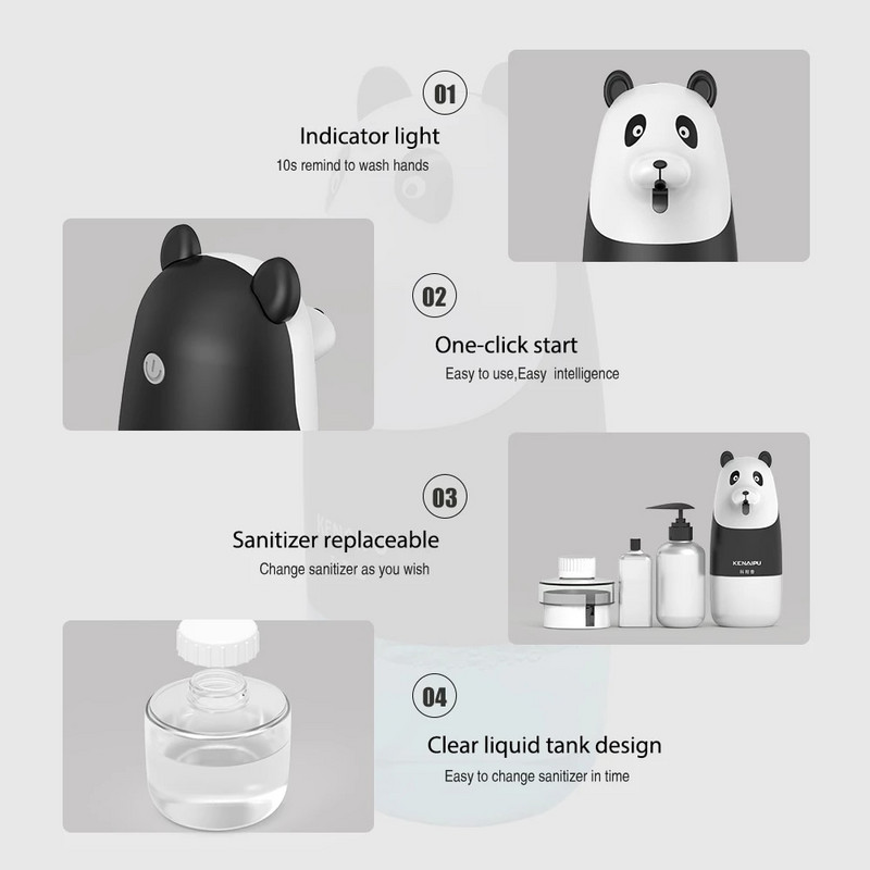 KENAIPU automatinis putplasčio muilo dozatorius, animacinių filmų indukcinė skysta rankų plovimo mašina, USB įkrovimas, protingas putplasčio rankų plovimas