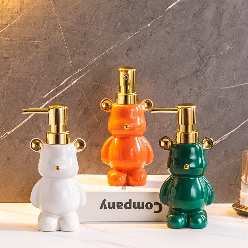 Animacinių filmų keramikos losjono buteliukas lokys Preso tipo muilo butelis Vonios kambario laikymo priedai Muilo dozatorius Automatinė virtuvė