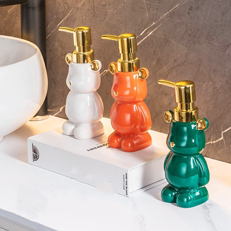 Animacinių filmų keramikos losjono buteliukas lokys Preso tipo muilo butelis Vonios kambario laikymo priedai Muilo dozatorius Automatinė virtuvė
