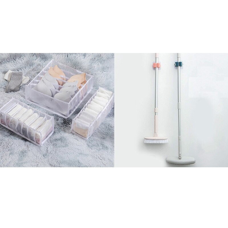 3 bucăți lenjerie de corp sutien organizator cutie de depozitare sertar organizatori dulap cu 6 bucăți cârlige bucătărie matură instrument suport mop