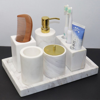 1 τμχ Nordic Marble Material Αξεσουάρ μπάνιου Προμήθειες Διανομέας σαπουνιού Στήριγμα οδοντόβουρτσας για κύπελλο Σαπουνιού Κουτί βαμβακερής μπατονέτας