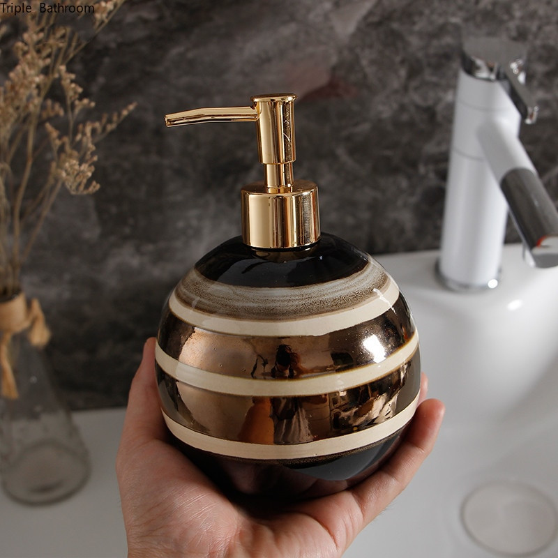Kerámia Lotion palack Fürdőszoba Mosó Kiegészítők Kerekcsíkos Szappan adagoló Otthoni kézfertőtlenítő Tusfürdős üvegek 630ml