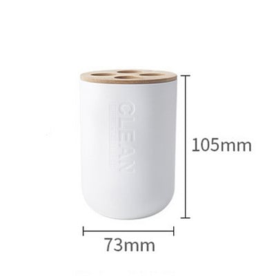 Bambusz fürdőszobai kiegészítők szett fürdőmosó készlet szappanadagoló WC kefe Hordozható szappandoboz fogkefe tartó szájvíz csésze