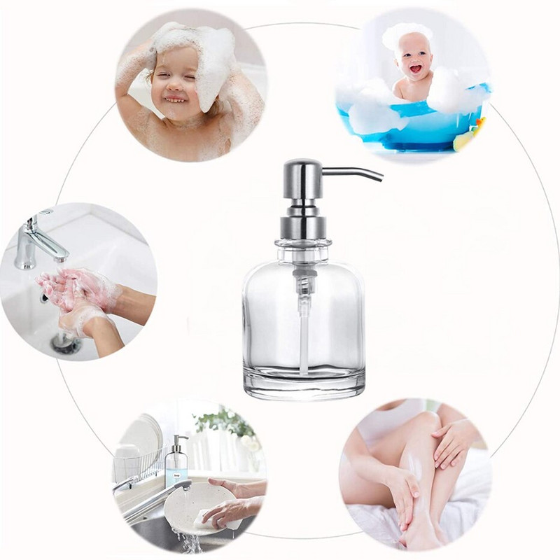 350 ml vonios kambario muilo dozatorius stiklinis butelis nerūdijančio plieno siurblio galvutė rankų muilas indų muilas, užpildomas buteliukas Virtuvės priedai