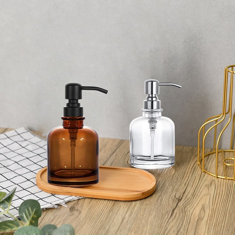 350 ml vonios kambario muilo dozatorius stiklinis butelis nerūdijančio plieno siurblio galvutė rankų muilas indų muilas, užpildomas buteliukas Virtuvės priedai