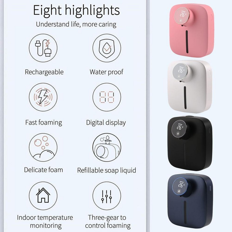 Αυτόματη συσκευή διανομής σαπουνιού χωρίς αφή, επιτοίχια, μηχάνημα υγρού αφρού USB, Ηλεκτρικός αισθητήρας υπερύθρων Εργαλείο απολύμανσης χεριών χωρίς χέρια