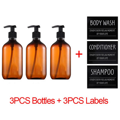 3 buc/set sticle dozator de sapun Șampon de baie Balsam de duș Sticle reîncărcabile cu etichete 500ML/10.58zo
