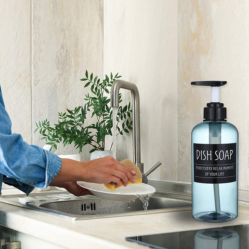 3 бр./компл. Бутилка за дозатор за сапун Шампоан за баня Балсам за душ Бутилки за многократно пълнене с етикети 500 мл/10,58 zo