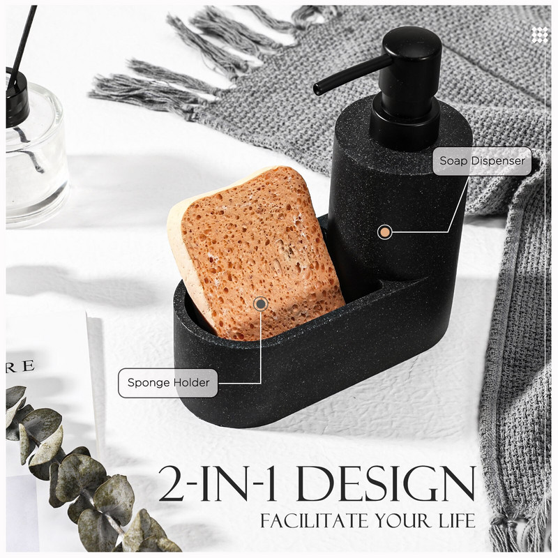 Dozator de săpun lichid cu suport pentru burete, dozator de săpun de vase Sticlă cu pompă cu suport pentru perie pentru chiuvetă de bucătărie, baie, blat