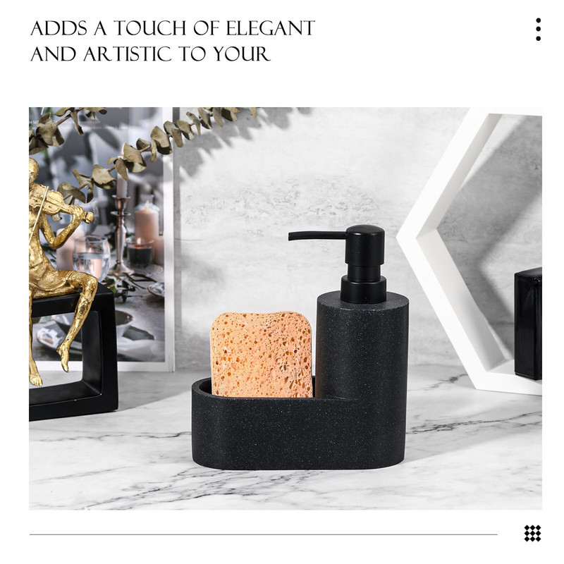Dozator de săpun lichid cu suport pentru burete, dozator de săpun de vase Sticlă cu pompă cu suport pentru perie pentru chiuvetă de bucătărie, baie, blat