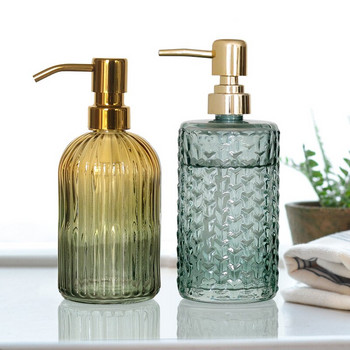 Διαφανές πράσινο ντεγκραντέ Διανομέας σαπουνιού Vertical Stripes Γυάλινο μπουκάλι σαμπουάν Αξεσουάρ μπάνιου Press Lotion Υπομπουκάλι