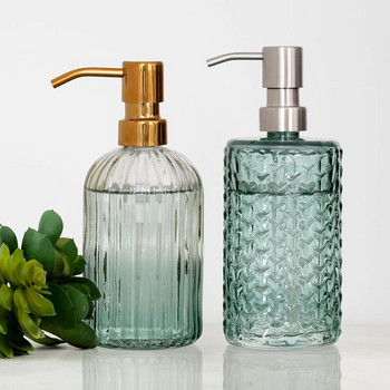 Διαφανές πράσινο ντεγκραντέ Διανομέας σαπουνιού Vertical Stripes Γυάλινο μπουκάλι σαμπουάν Αξεσουάρ μπάνιου Press Lotion Υπομπουκάλι