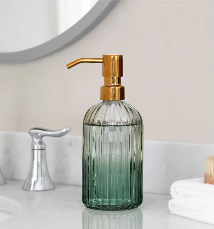 Átlátszó zöld színátmenetes szappanadagoló Függőleges csíkok Üveg samponos flakon Fürdőszoba-kiegészítők Press Lotion alpalack