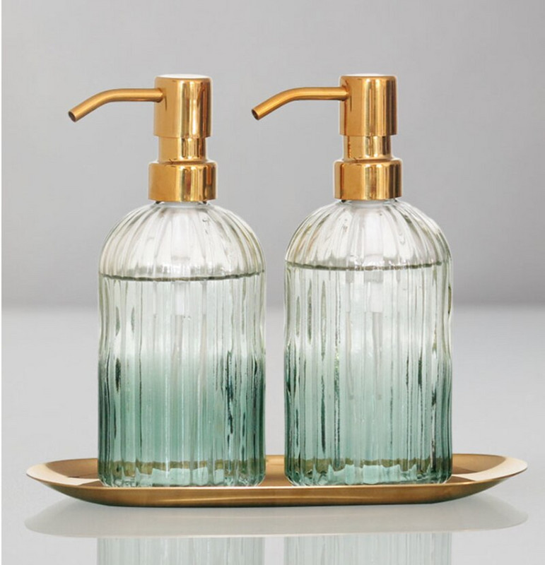 Átlátszó zöld színátmenetes szappanadagoló Függőleges csíkok Üveg samponos flakon Fürdőszoba-kiegészítők Press Lotion alpalack