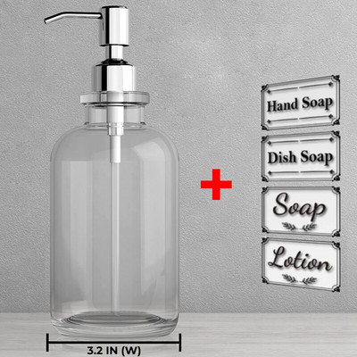 Üvegszappan adagoló konyhai fürdőszoba tiszta sampon zuhanypalack rozsdamentes acél pumpa 4db átlátszó matricákkal 500ml
