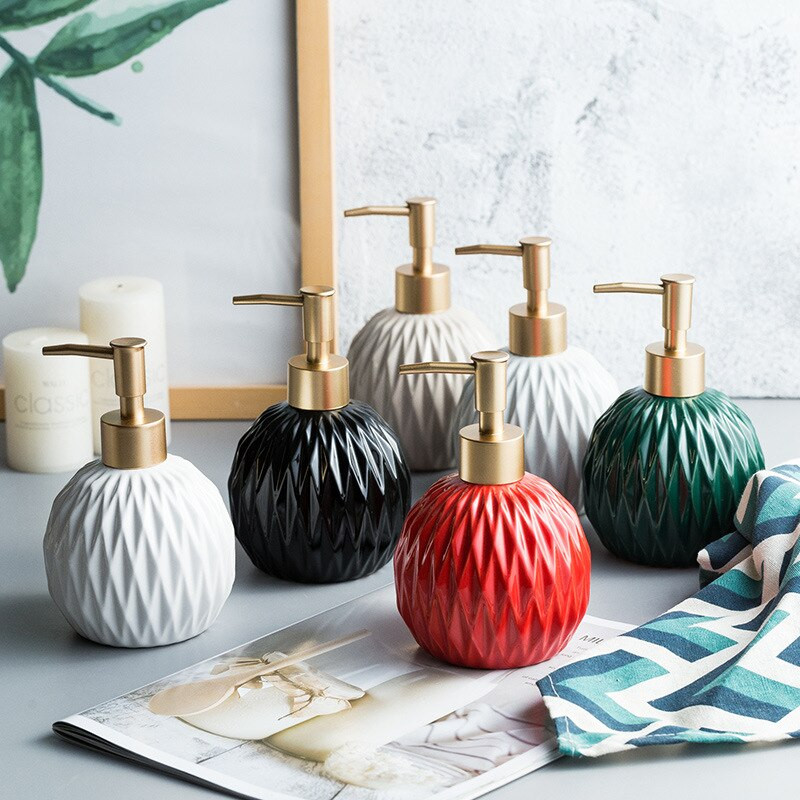 Rombusz textúrájú kerámia lotionpalack kerek hordozható szappanadagoló sampon flakon kézfertőtlenítő tégely Fürdőszoba fürdő kellékek ZM