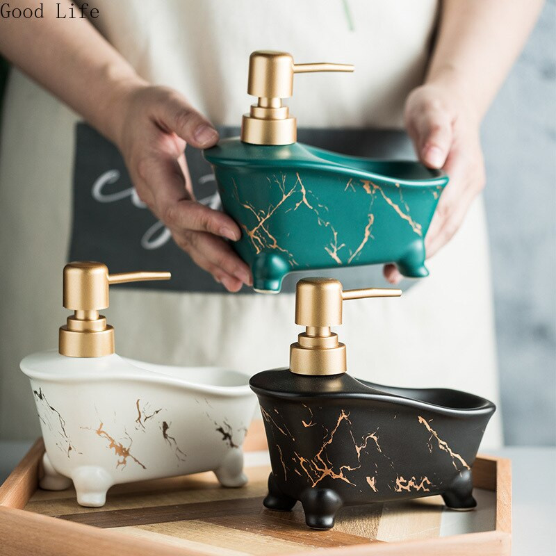 350 ml-es márvány kerámia szappanadagoló Kézfertőtlenítő palackok konyhához Fürdőszoba Kiegészítők Kerámia lotion tégelyek