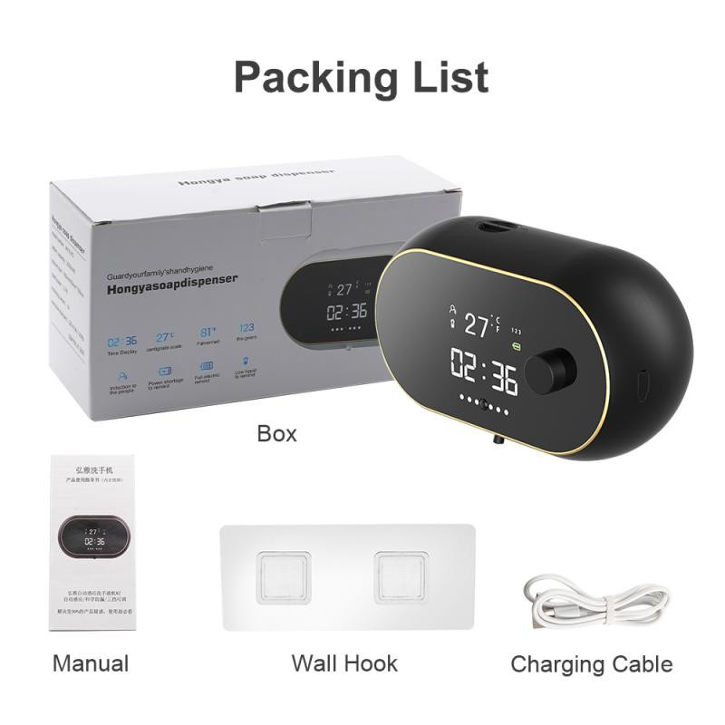 „Xiaomi“ automatinis putplasčio muilo dozatorius bekontaktis jutiklis USB įkrovimo putų mašinos laiko temperatūros ekranas prie sienos montuojamas rankų dezinfekantas