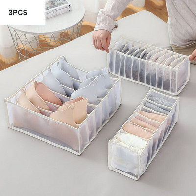 3Pcs Кутия за съхранение на чекмеджета Чанта за съхранение на бельо Чорапи Сутиен Чорапи Кутия за съхранение за домакинство Спалня Общежитие Решетка Организатори Инструменти