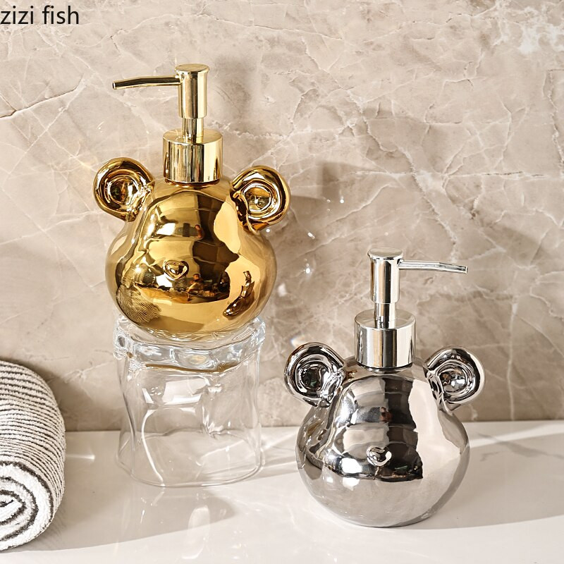 Egyszerű kerámia tusfürdő tusfürdő palackok medve alakú prés típus kézi szappan sampon palack Otthoni szappanadagoló fürdőszobai kiegészítők