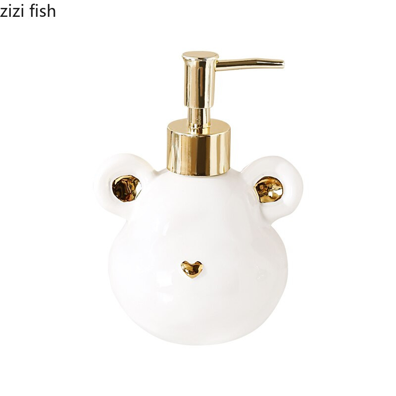 Egyszerű kerámia tusfürdő tusfürdő palackok medve alakú prés típus kézi szappan sampon palack Otthoni szappanadagoló fürdőszobai kiegészítők