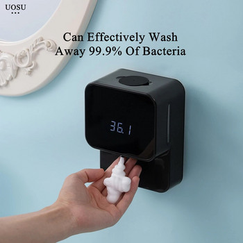 Автоматично разпознаващ дозатор за сапун за измерване на телесната температура Дозатор за дезинфектант за ръце с LED пяна Дозатор за сапун Аксесоари за баня