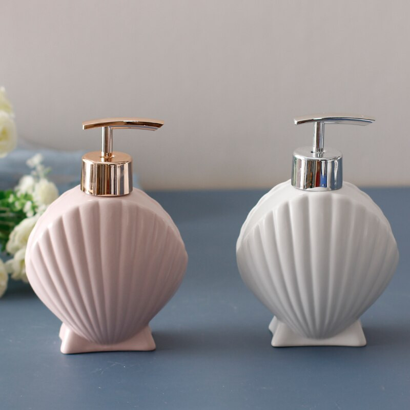 280ml Shell Shape Kerámia szappanadagoló konyhai kézfertőtlenítő flakon tusfürdő Fürdőszoba kiegészítők 10,5*6,5*15cm