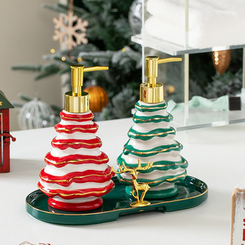 WHYOU Cermic Christmas Tree Шампоан Бутилка Дозатори за течен сапун Емулсия Латекс Бутилки за ръце Комплект аксесоари за баня