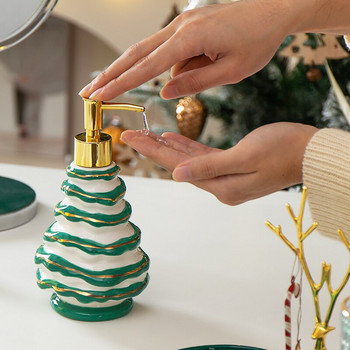 WHYOU Cermic Christmas Tree Шампоан Бутилка Дозатори за течен сапун Емулсия Латекс Бутилки за ръце Комплект аксесоари за баня