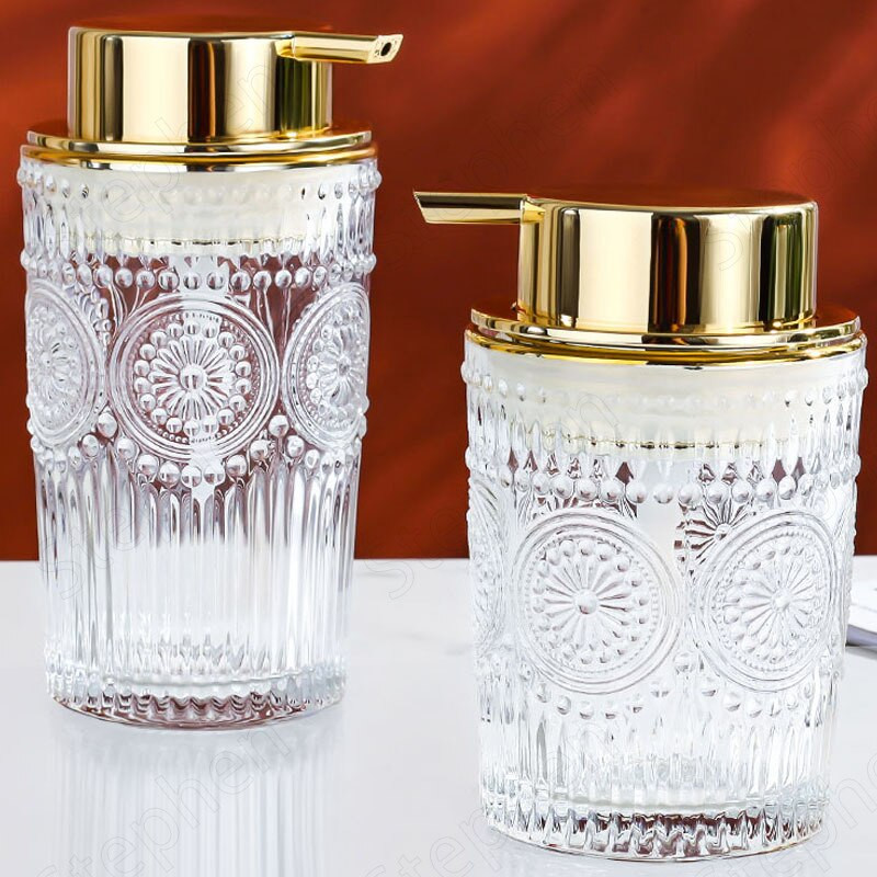 Relief Craft Glass Soap Dispenser European Modern Golden Stroke μπουκάλι σαμπουάν Διαφανές απολυμαντικό χεριών Αξεσουάρ μπάνιου