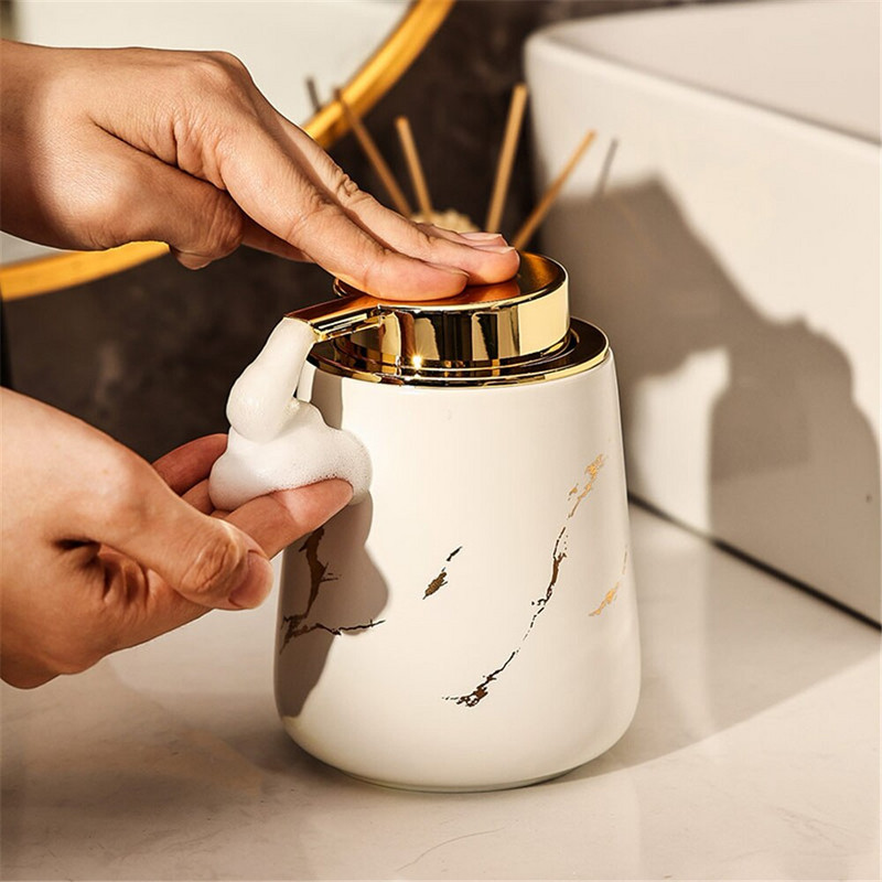 300 ml putojantis siurblys muilo dozatorius rankų dezinfekavimo priemonė dušo želė šampūnas buteliukas vonia auksinis marmurinis raštas keramikinis tuščias išpilstymas