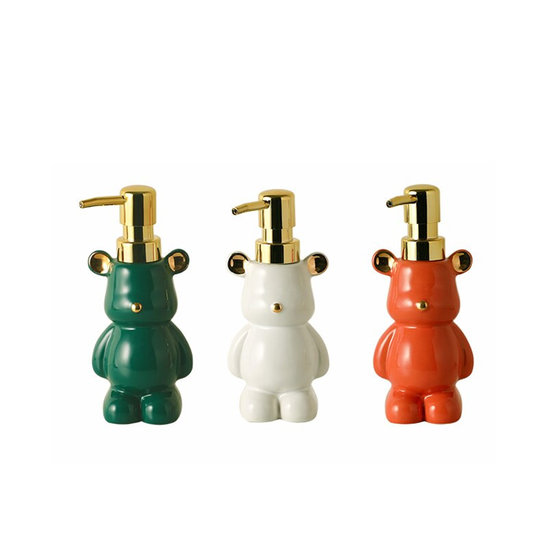 Keraminis losjono buteliukas, modeliavimas, animacinis gyvūnas, meška, siurblio galvutė, presas, muilo dozavimo buteliukai vonios kambario laikymo priedai