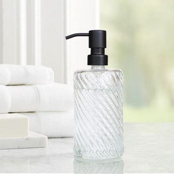 Стъклена бутилка лосион Черна компресионна помпа от неръждаема стомана Бутилка за сапун Прозрачна преса Сапун за баня Дозатор за аксесоари за баня