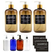 Rankų preso muilo dozatoriaus rinkinys šampūno kondicionieriaus kūno prausimo voniai dušo buteliukams Tušti pakartotinai užpildomi buteliukai su etiketėmis