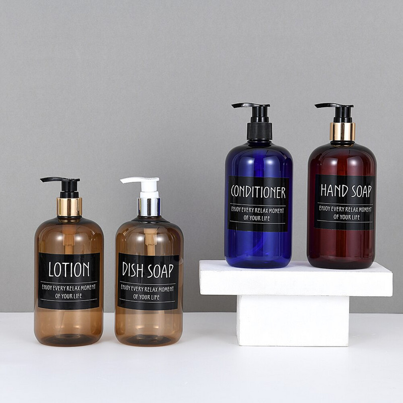 Rankų preso muilo dozatoriaus rinkinys šampūno kondicionieriaus kūno prausimo voniai dušo buteliukams Tušti pakartotinai užpildomi buteliukai su etiketėmis