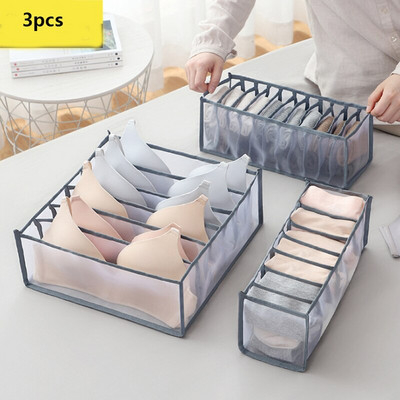 3 buc/set Grid Cutie de depozitare pentru lenjerie de corp, șosete, sutien, chiloți, organizare, sertar, despărțitor ordonat, cutii de țesături din plasă cu plasă #A