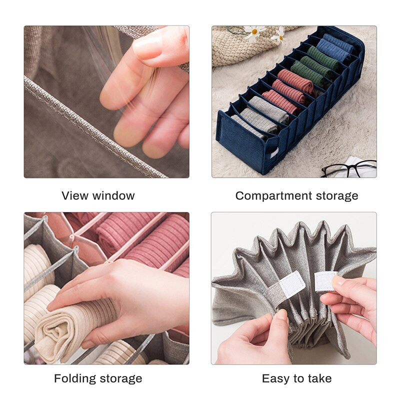 Organizatoare de lenjerie de corp Organizator pliabil de dulap de depozitare Cutie de depozitare despărțitoare Organizator de sertar Sosete Legături Cutie cu 11 grile pentru haine