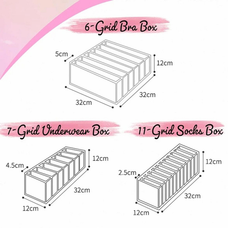 Stalčių laikikliai Apatinių drabužių laikymo dėžutė su skyreliais Kojinės Liemenėlė Apatinės kelnės Organizatorius 1X6-Grid +1X7-Grid +1X11-Grid Liemenėlė