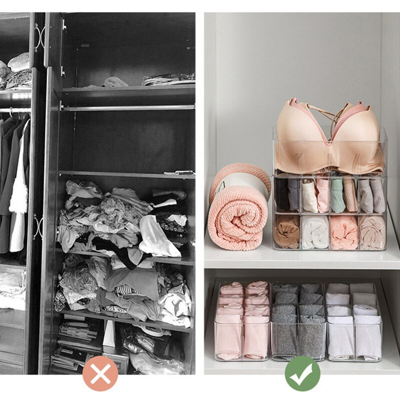 Átlátszó ruhák tároló dobozok fehérnemű tároló dobozok zoknik Rövidnadrágok melltartó szekrény Ruha rendszerezők otthoni fiókos szekrényhez