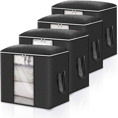 Чанта за съхранение на дрехи с голям капацитет Органайзер с дръжка Плат за завивки Одеяло Спално бельо Сгъваемо с цип Прозрачен прозорец