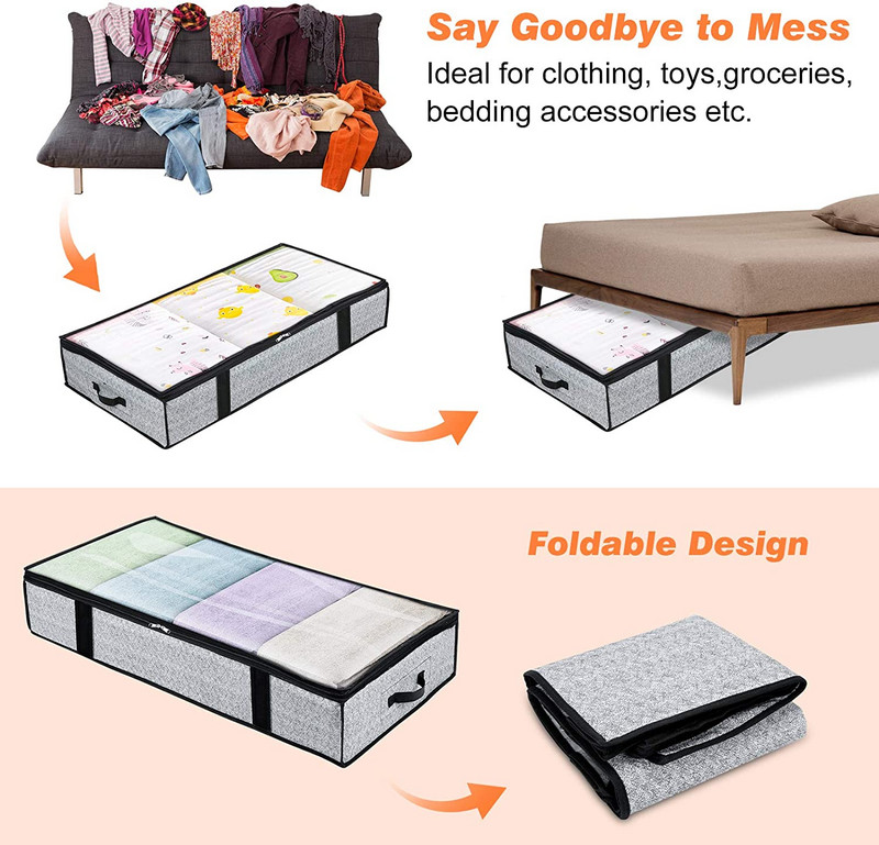 Сгъваеми контейнери за съхранение под леглото-2 пакета Чанта за съхранение под леглото за завивки за дрехи Одеяла за спалня Органайзер за чанта за съхранение