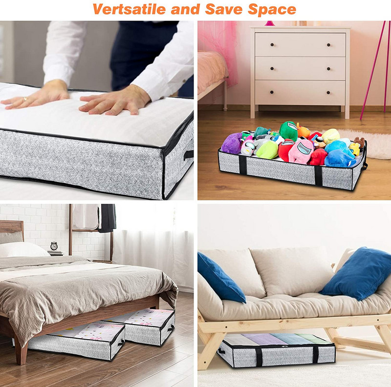 Сгъваеми контейнери за съхранение под леглото-2 пакета Чанта за съхранение под леглото за завивки за дрехи Одеяла за спалня Органайзер за чанта за съхранение